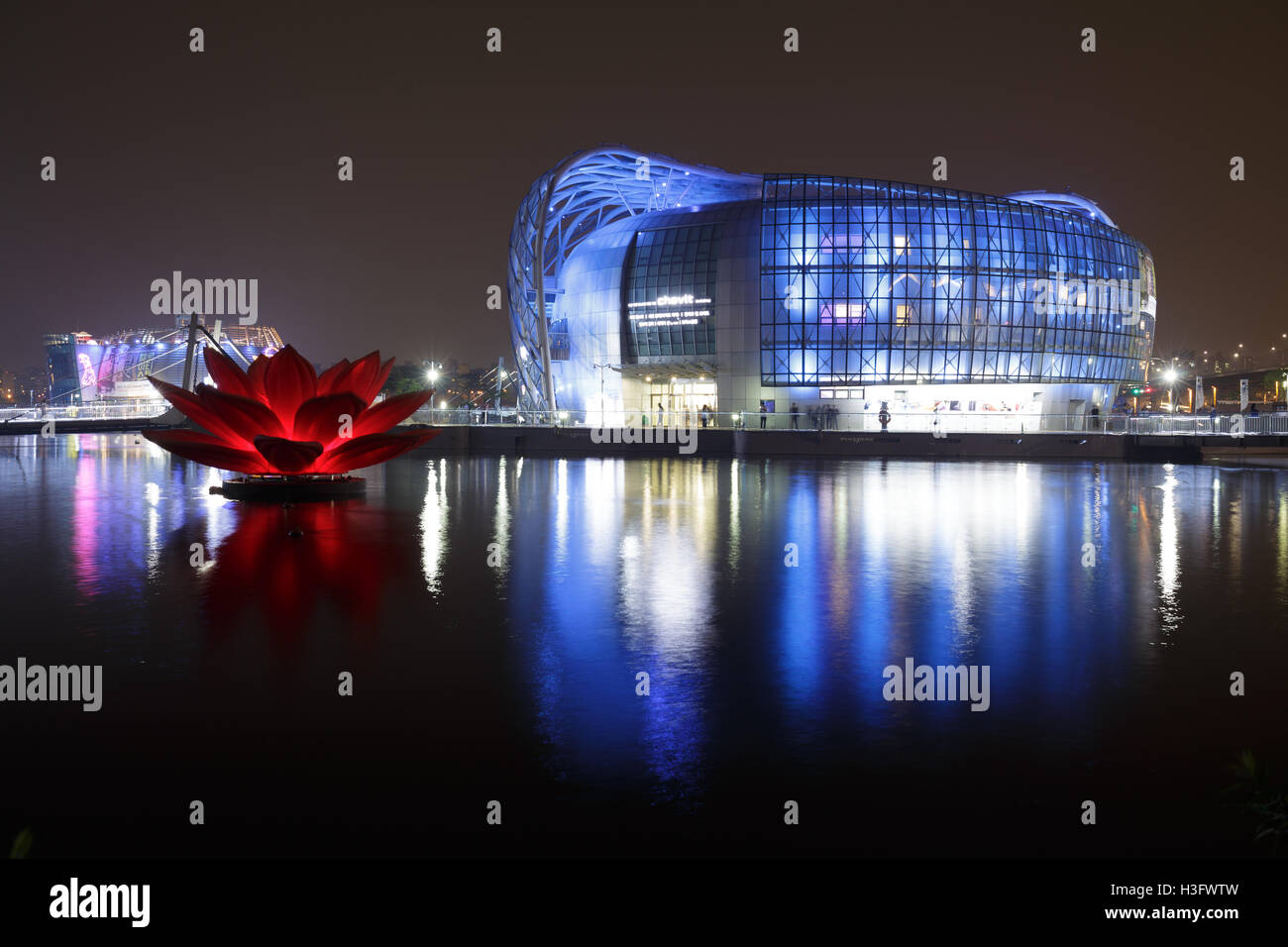 Bella vista notturna a Seul isola galleggiante quasi del fiume Han in Corea. Foto Stock