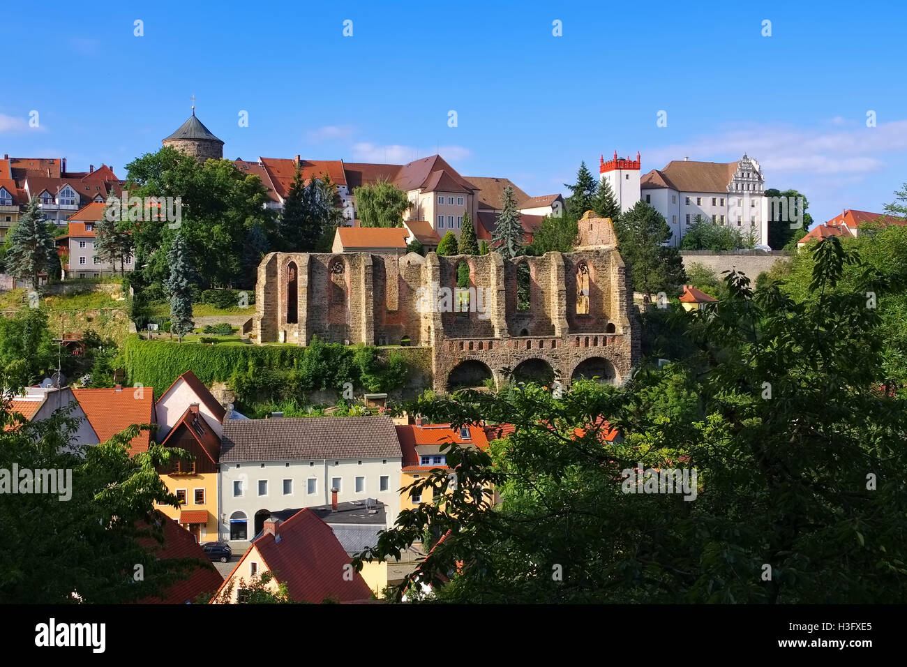 Bautzen Ortenburg und Nicolaikirchenruine in der Oberlausitz - castello Ortenburg e St Nikolai Chiesa rovina, Bautzen, Sassonia, fino Foto Stock