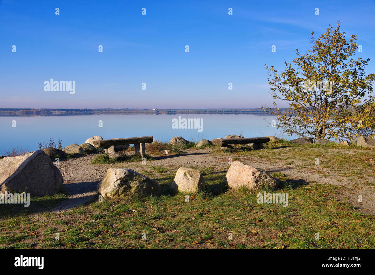 Vedere Sedlitzer im Lausitzer Seenland - Lago Sedlitz, Lusatian Lake District nel Brandeburgo Foto Stock