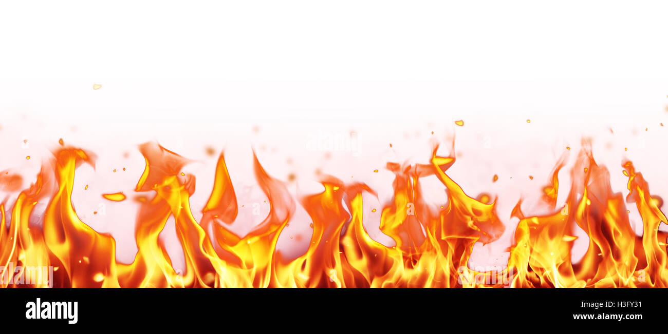 Abstract fiamme di fuoco sfondo con spazio libero per il testo. Isolato su bianco Foto Stock