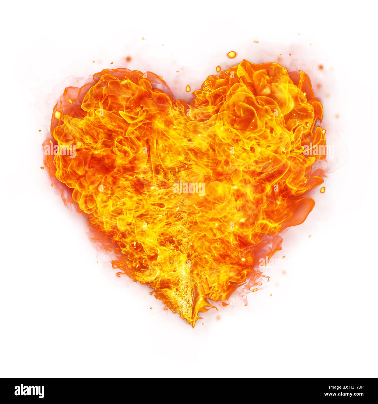 Forma astratta di fuoco cuore isolato su sfondo bianco Foto Stock