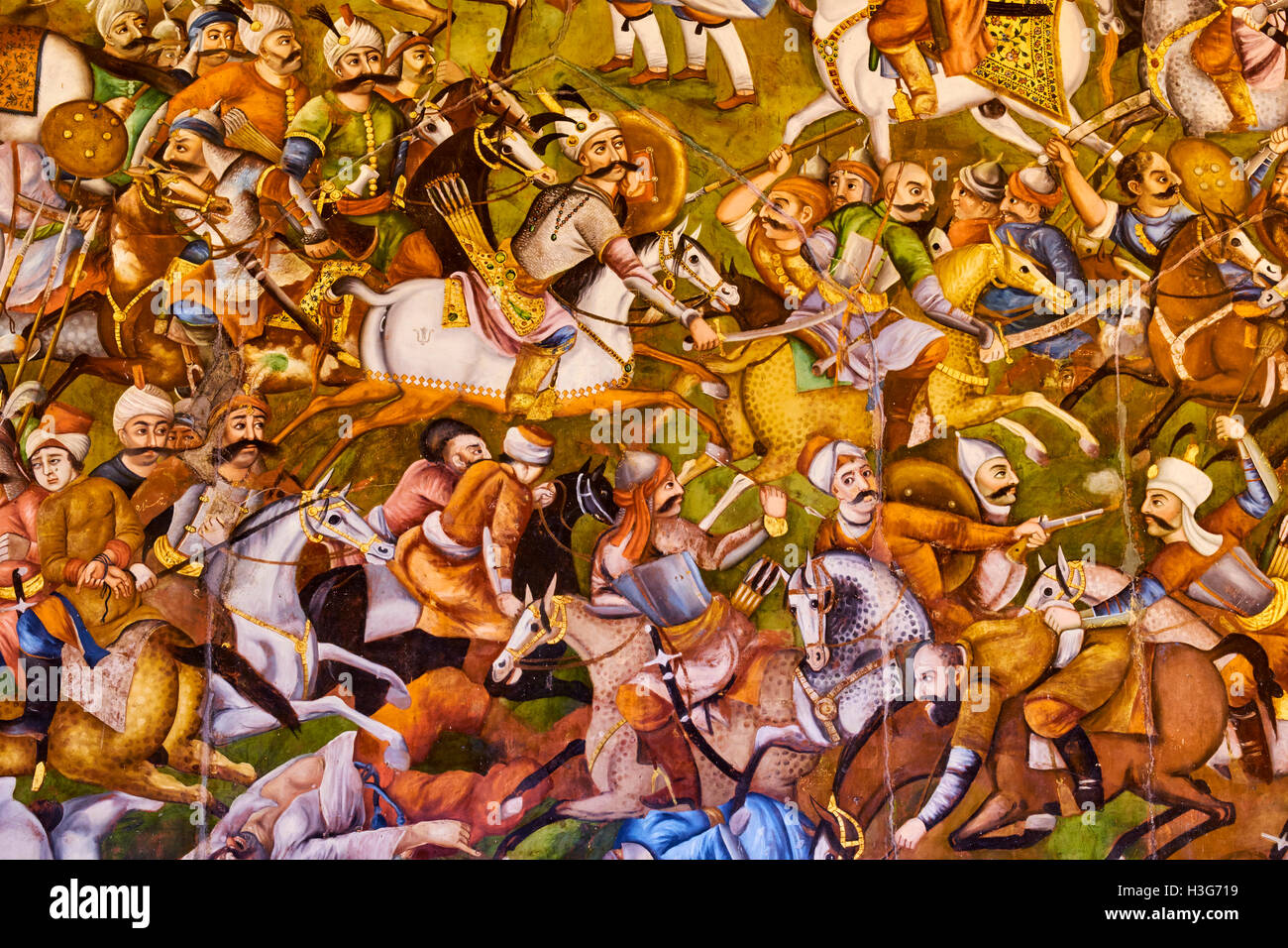 Iran, Isfahan, Chehel Sotun palace, la grande sala o trono pittura hall Foto Stock