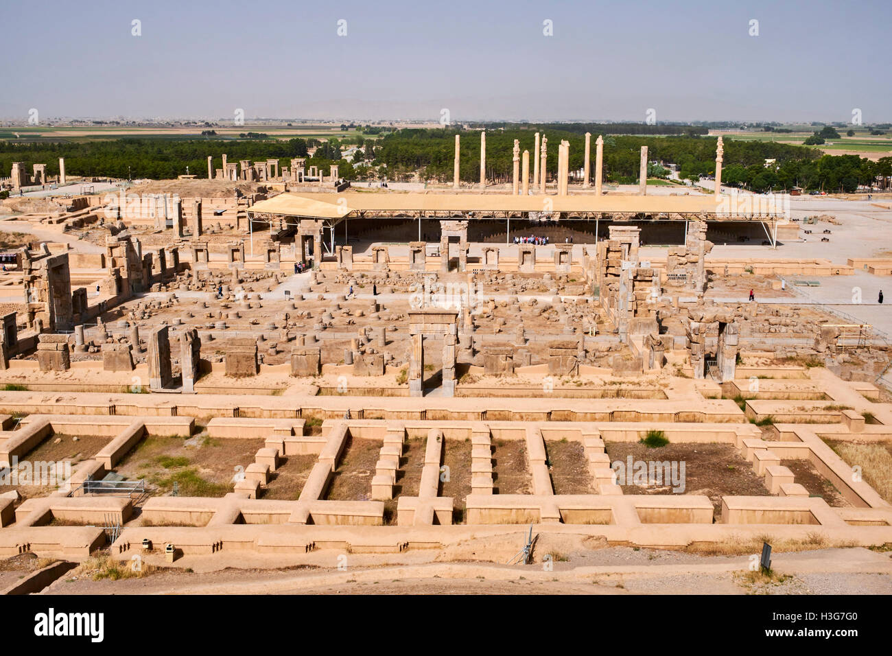 Iran, far Provincia, Persepolis, Patrimonio Mondiale dell'UNESCO, pilastri della Apadane palace Foto Stock