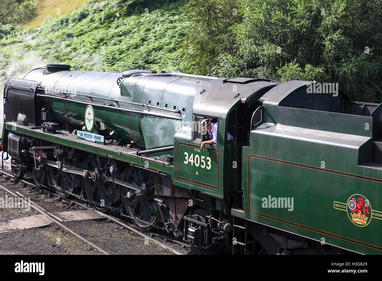 Sir Keith Park locomotore inversione di marcia Severn Valley Railway a Bridgnorth. Foto Stock