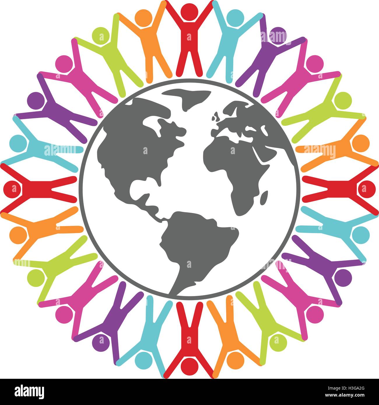 Vettore illustrazione colorata di persone in tutto il mondo la pace o il concetto di viaggio Illustrazione Vettoriale