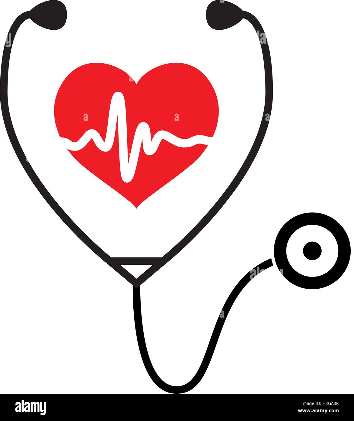 Simbolo del vettore di esame medico di salute del cuore e del battito cardiaco con uno stetoscopio Illustrazione Vettoriale