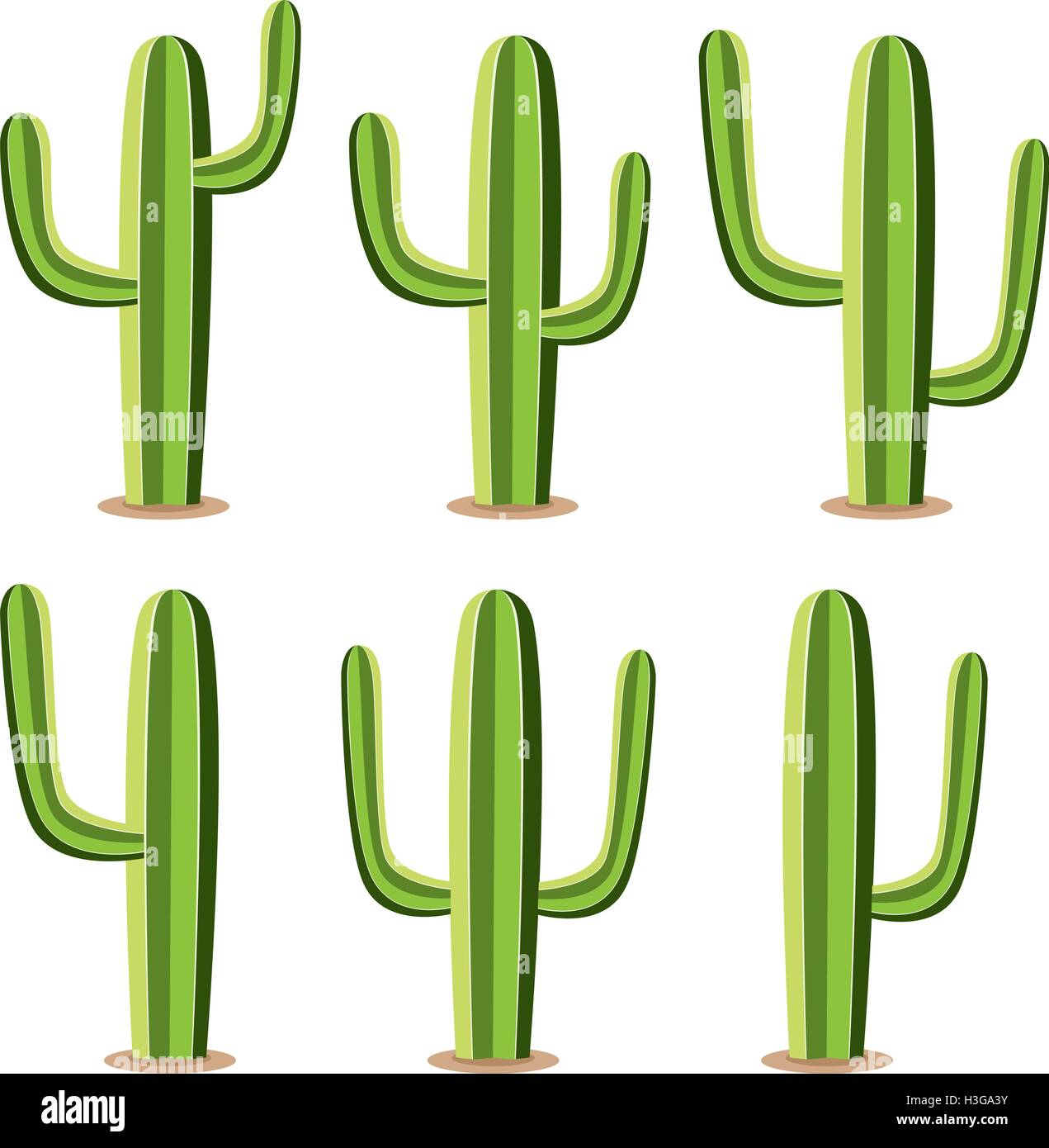 Set di vettore di deserto verde cactus Illustrazione Vettoriale