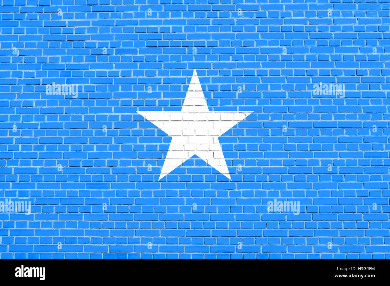 Nazionale somala bandiera ufficiale. Africa simbolo patriottico, banner, elemento dello sfondo. Bandiera della Somalia sul muro di mattoni texture indietro Foto Stock