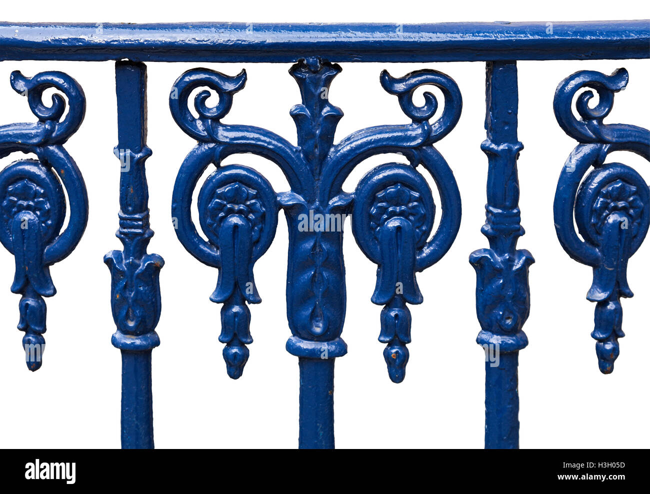 Immagine di blue in ghisa ringhiere in mano o recinzione. Isolato. Foto Stock