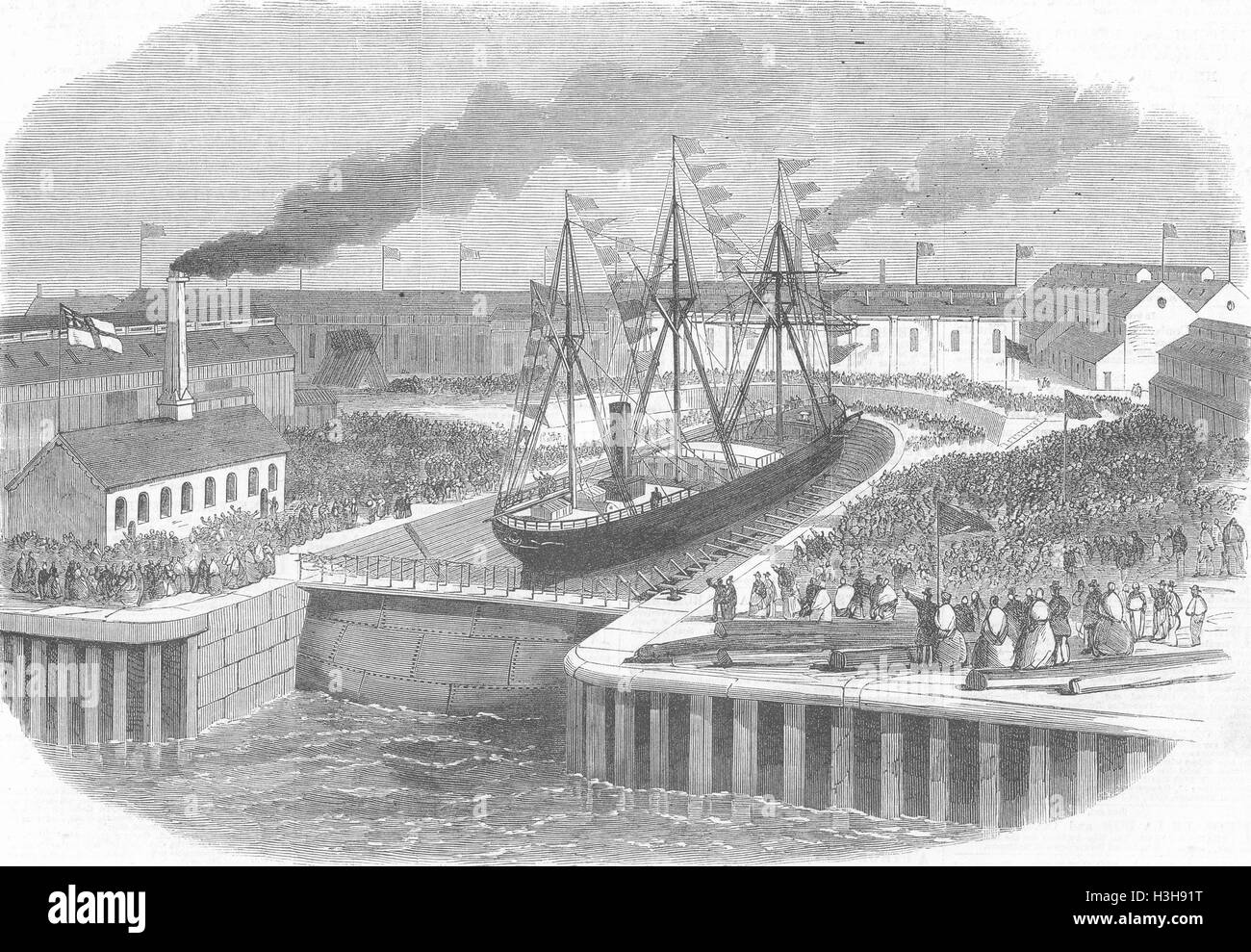 NORTHUMBS nuovo bacino di carenaggio, Jarrow, Tyne 1865. Illustrated London News Foto Stock