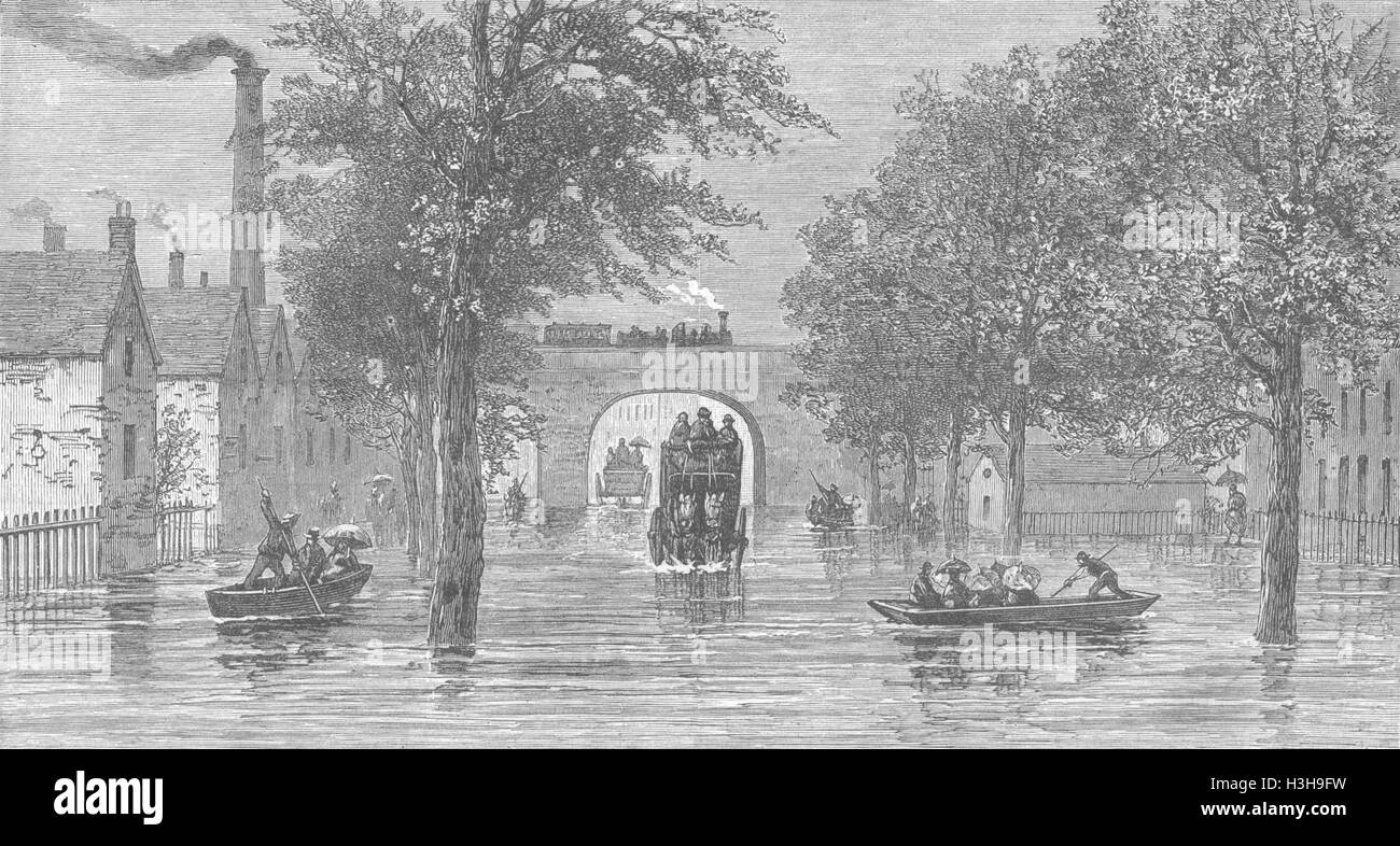 BERKS inondazioni Caversham Rd, lettura 1882. Illustrated London News Foto Stock