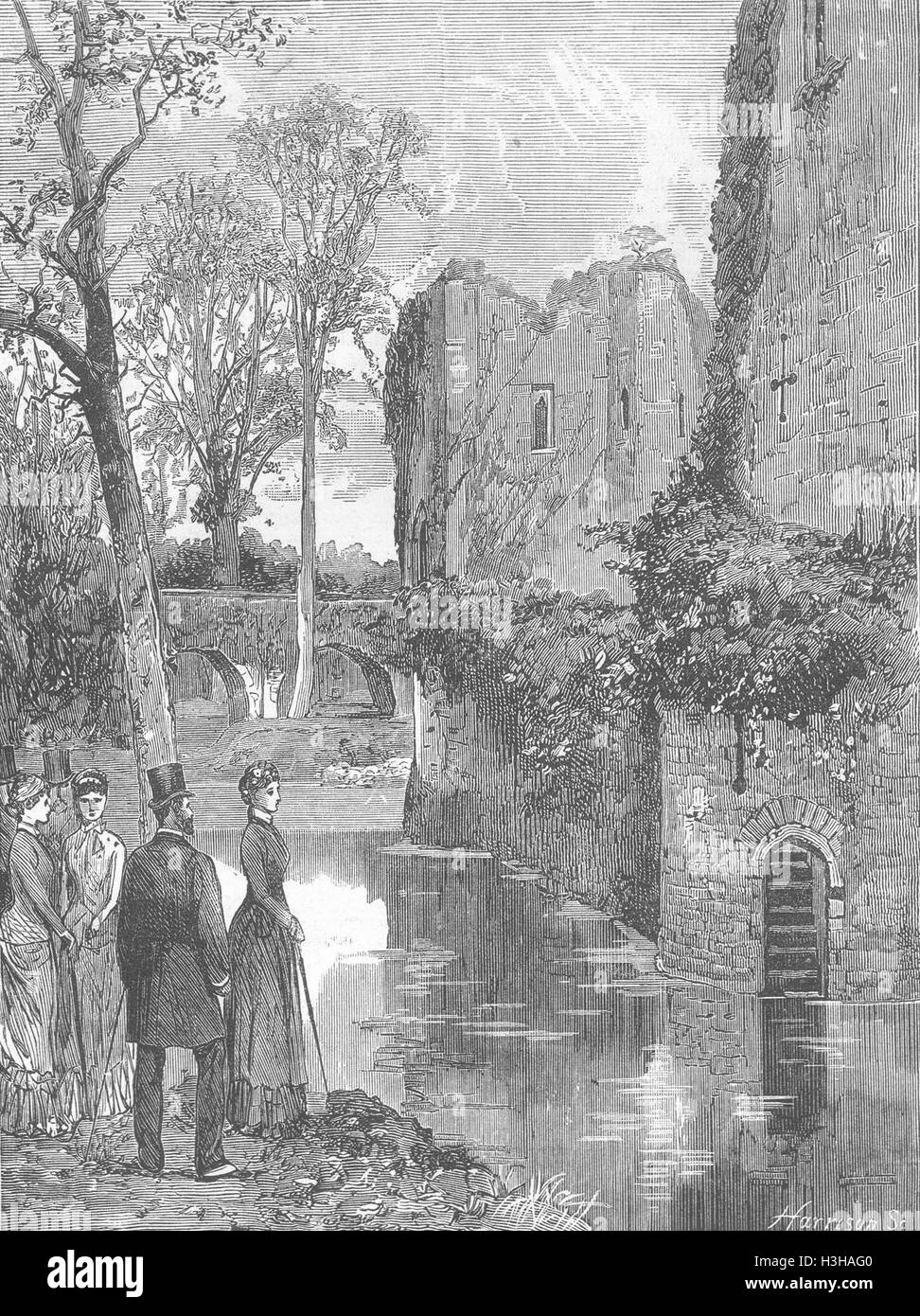 MONMOUTH Principe di Galles, Raglan Castle, Moat-Walk 1881. Il grafico Foto Stock