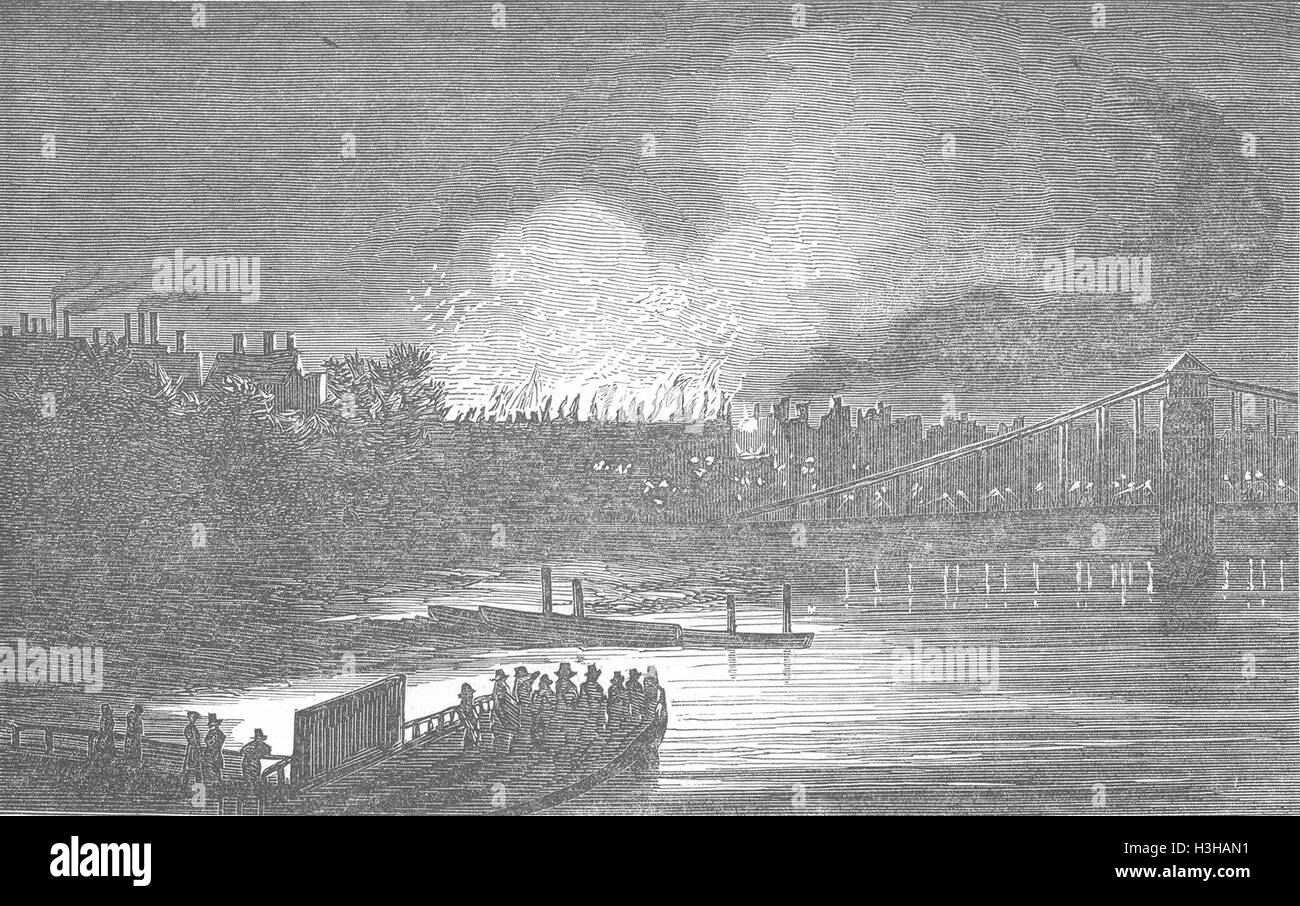 LONDON Fire, Hungerford Hall, Strand 1854. Illustrated London News Foto Stock