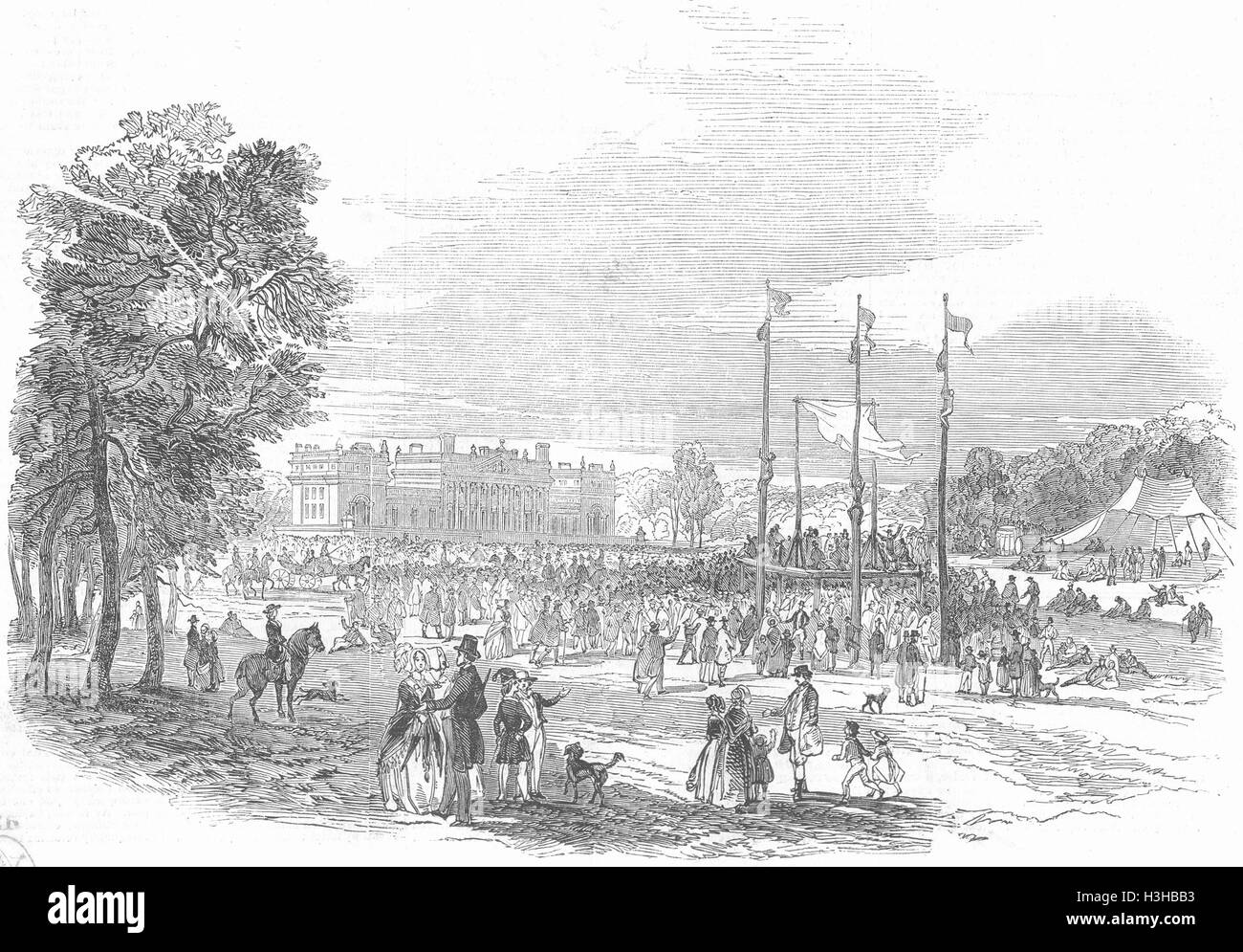 HAREWOOD HOUSE sport rustico, parco-Nord 1845. Illustrated London News Foto Stock