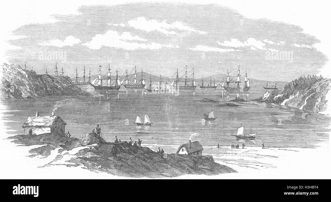 In Svezia la flotta del Baltico, ancora, Elgsnabben Bay 1854. Illustrated London News Foto Stock