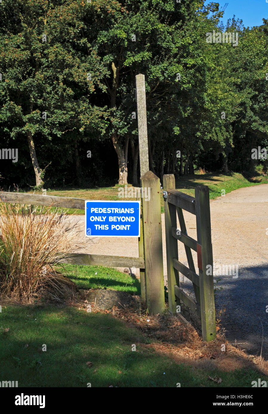 A soli pedoni segno su un sentiero da una fattoria di lavoro a Brampton, Norfolk, Inghilterra, Regno Unito. Foto Stock