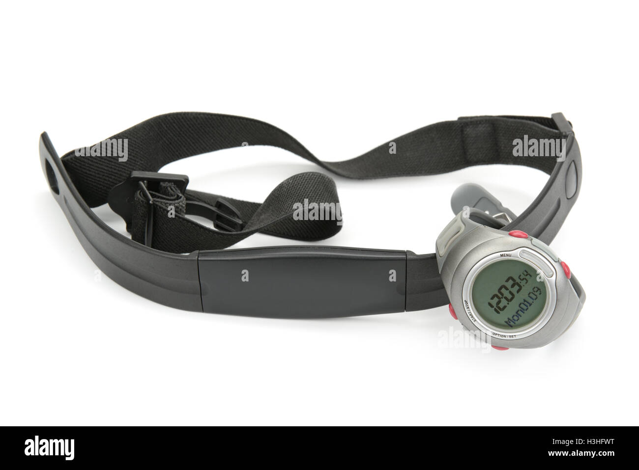 Orologio e fascia toracica del monitor frequenza cardiaca su bianco Foto  stock - Alamy