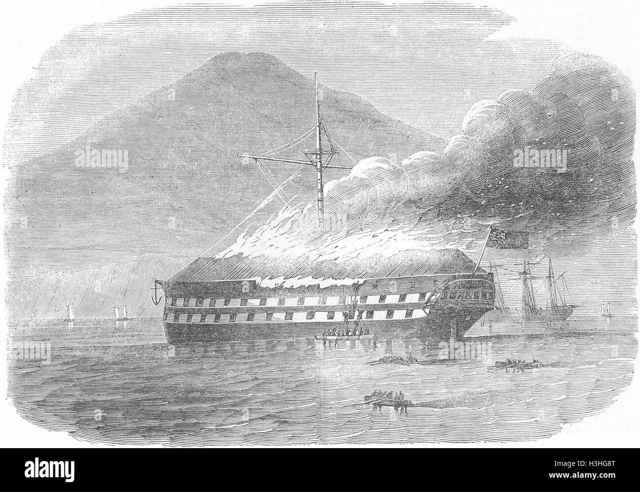 HONG KONG nave antincendio Ft William 1852. Illustrated London News Foto Stock