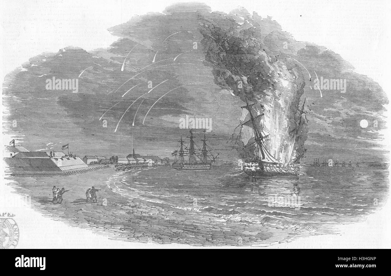 Danimarca Christian VIII, nave esplodere, Eckernforde 1849. Illustrated London News Foto Stock
