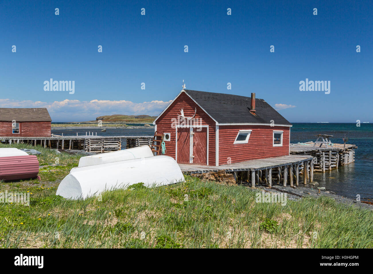 Un pesce edificio stadio sulla costa vicino a San Antonio, Terranova e Labrador, Canada. Foto Stock