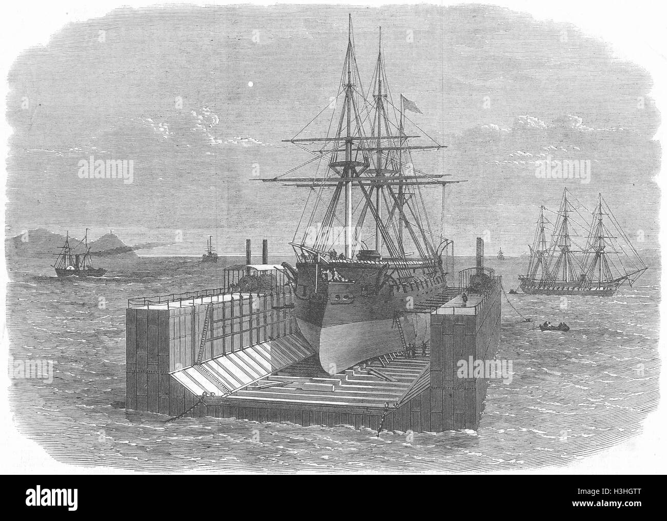 CALLAO peruviana nave corazzata, nuovo bacino galleggiante 1867. Illustrated London News Foto Stock