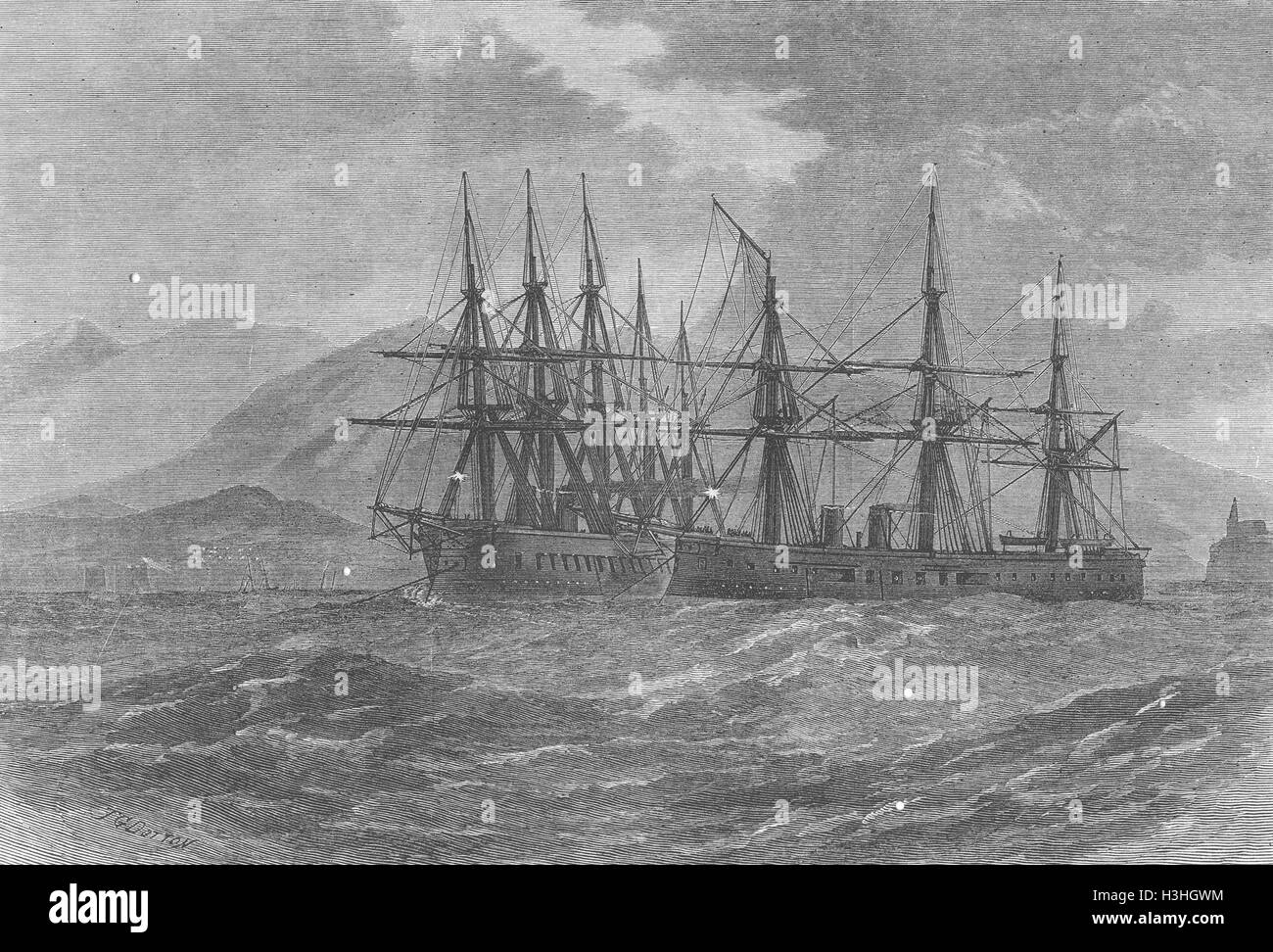 Crash NORTHUMBS HMS & Hercules, Madera 1882. Illustrated London News Foto Stock