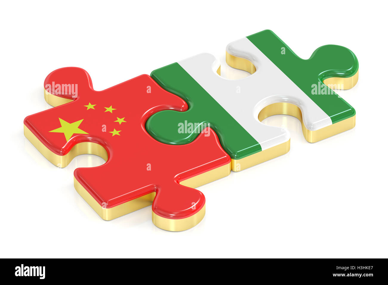 La Cina e la Nigeria puzzle dalle bandiere, rendering 3D Foto Stock