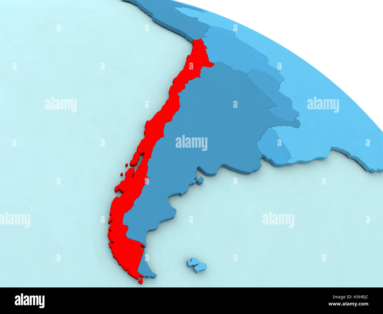 3D illustrazione del Cile evidenziati in colore rosso sul globo blu Foto Stock