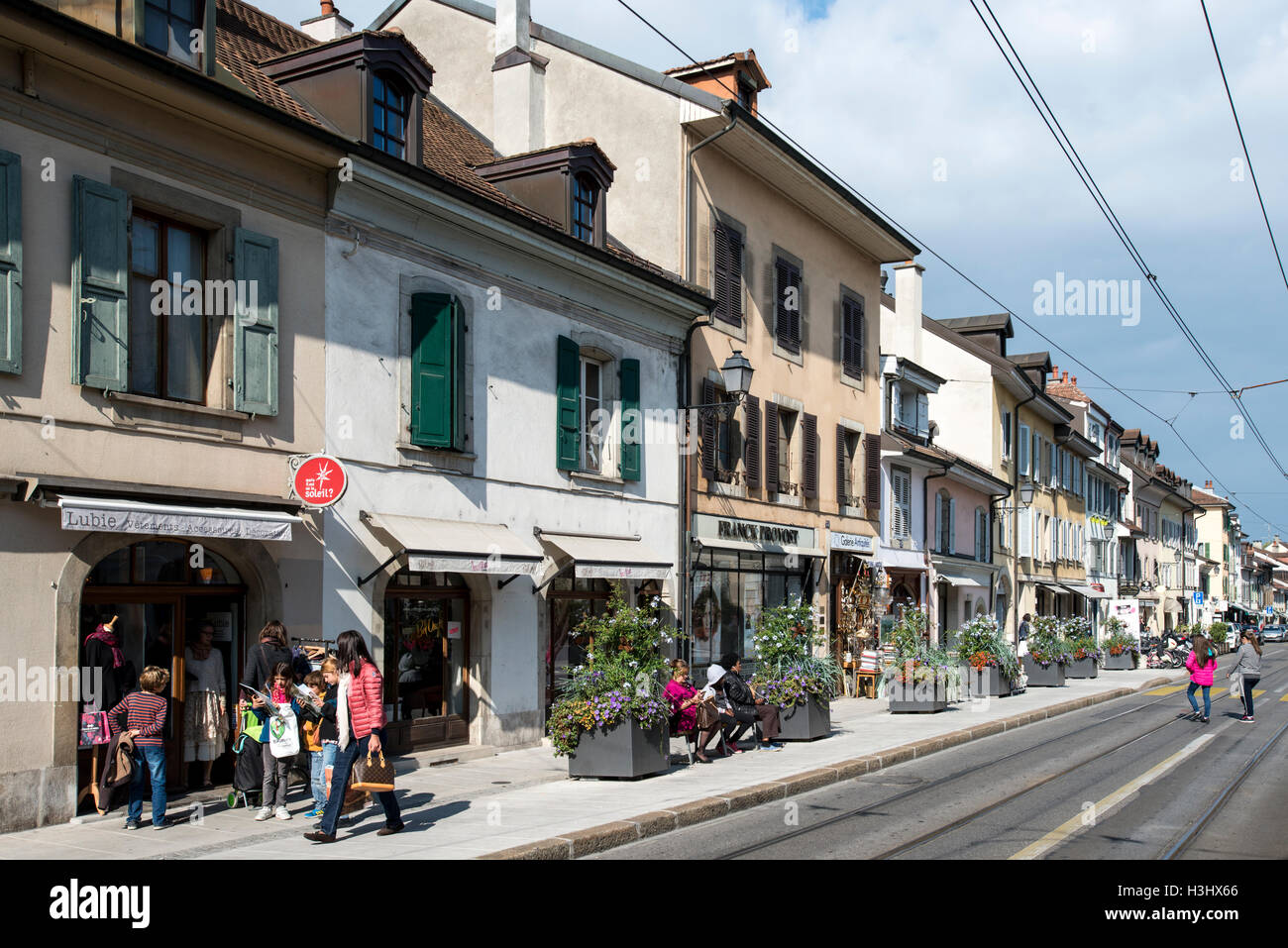 Rue de Ancienne, Carouge, Ginevra, Svizzera Foto Stock