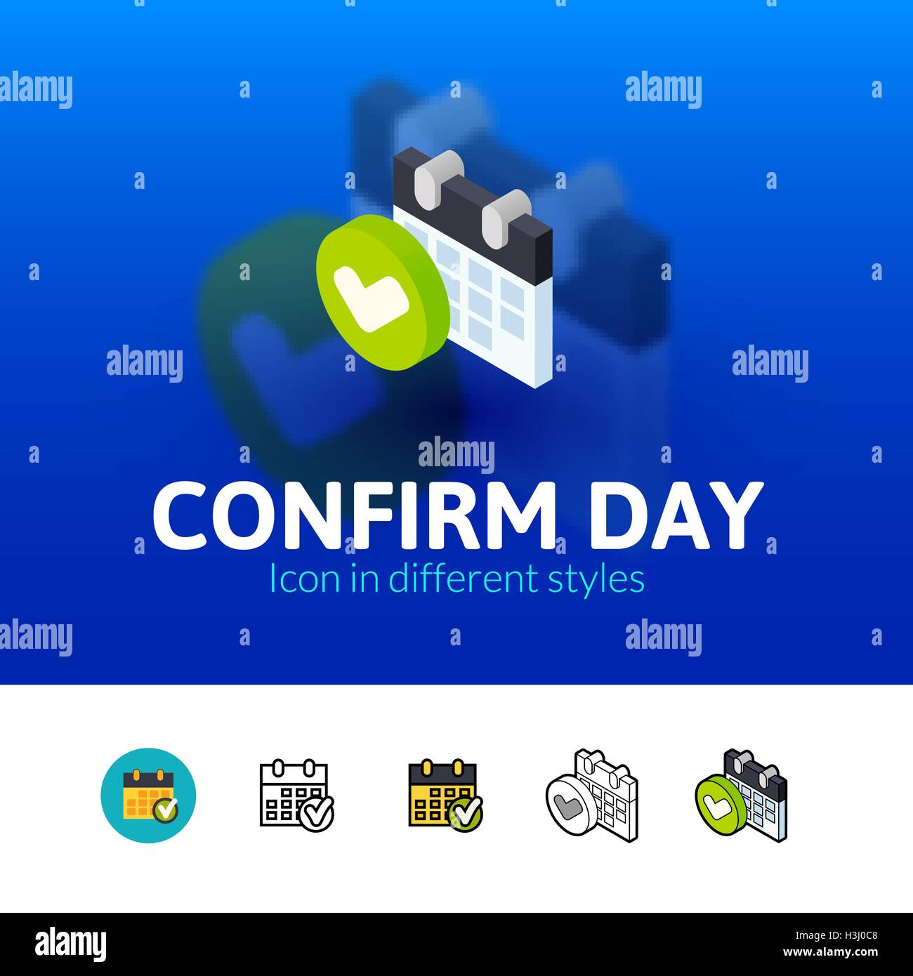 Confermare giorno icona in stile differente Illustrazione Vettoriale