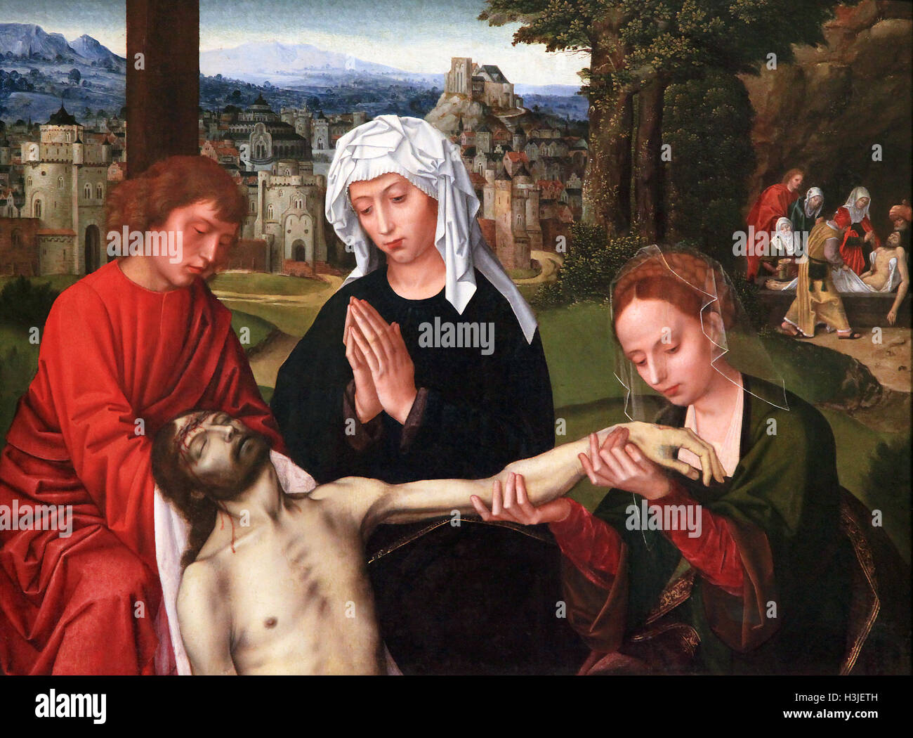 Pietá ai piedi del dipinto Cross1530 di Ambrosius Benson 1500-1550. Pittore italiano che divenne parte del Rinascimento settentrionale Foto Stock