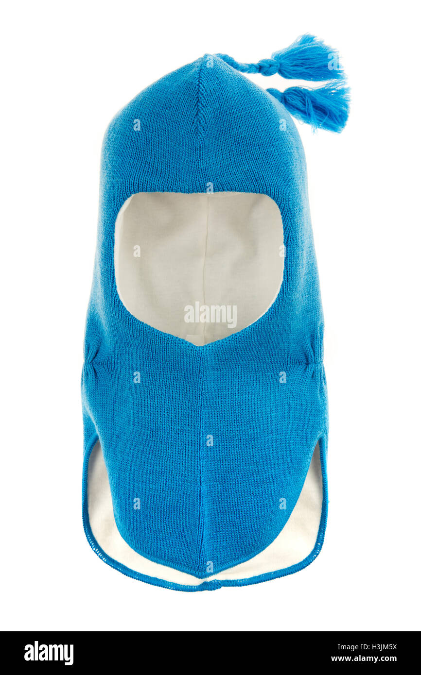 Bambino un foro della maschera da sci, winter hat casco isolato su uno sfondo bianco. Foto Stock