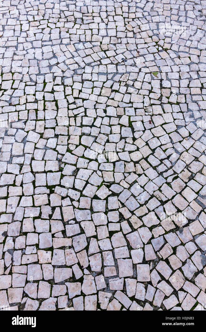 Dettagli del tipico pavimento in mosaico sulle strade di Lisbona, Portogallo Foto Stock