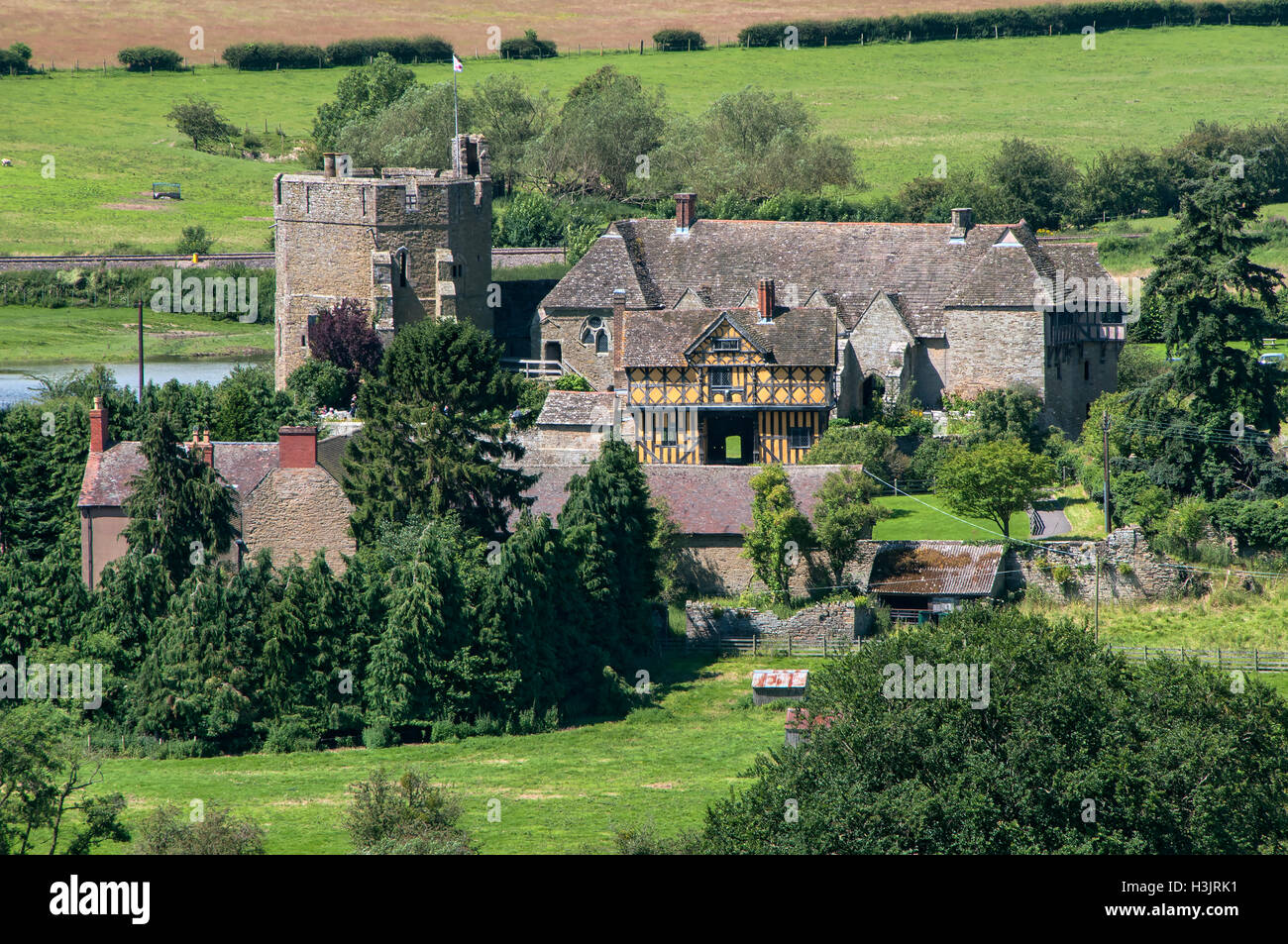 Stokesay castello fortificato del XIII secolo Manor House, craven arms, vicino a Ludlow, Shropshire, Inghilterra, Regno Unito Foto Stock