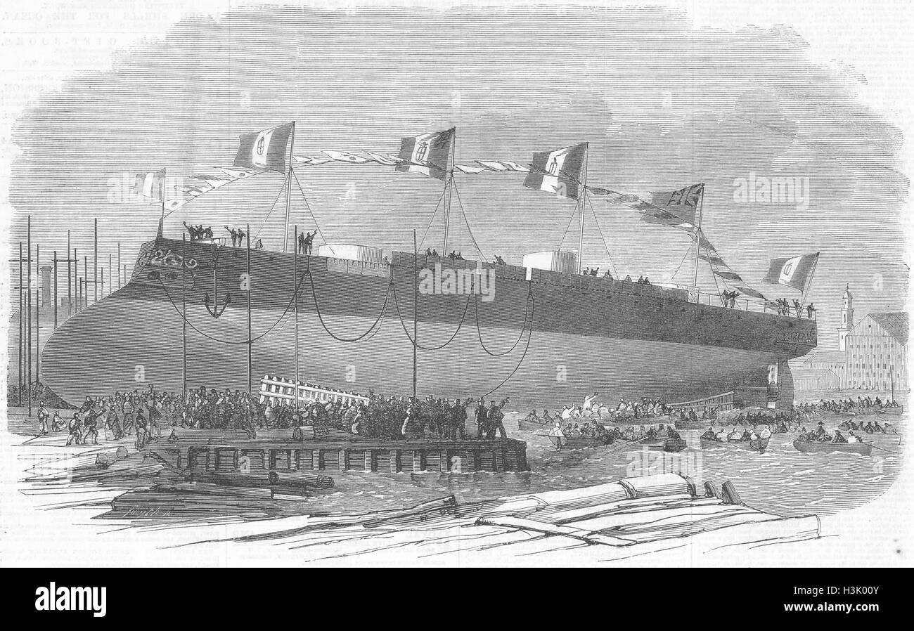 MILLWALL Affondatore lancio costruito per Re italiano 1865. Illustrated London News Foto Stock