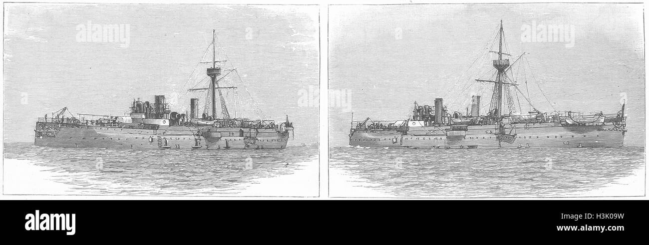 SPITHEAD marina militare cinese ironclads Lai Yuan, Re 1887. Il grafico Foto Stock