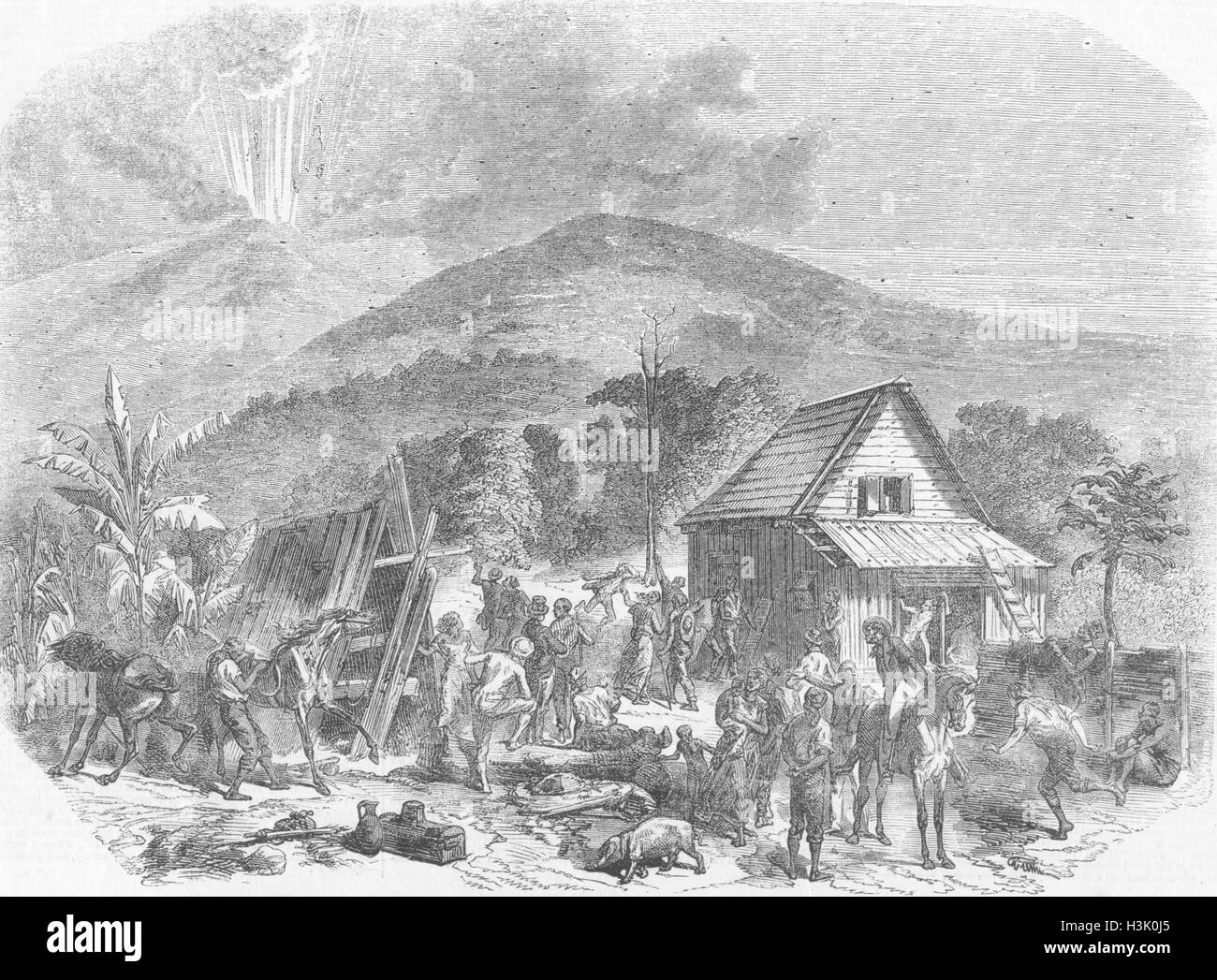 REUNION eruzione vulcanica 1858. Illustrato News del mondo Foto Stock