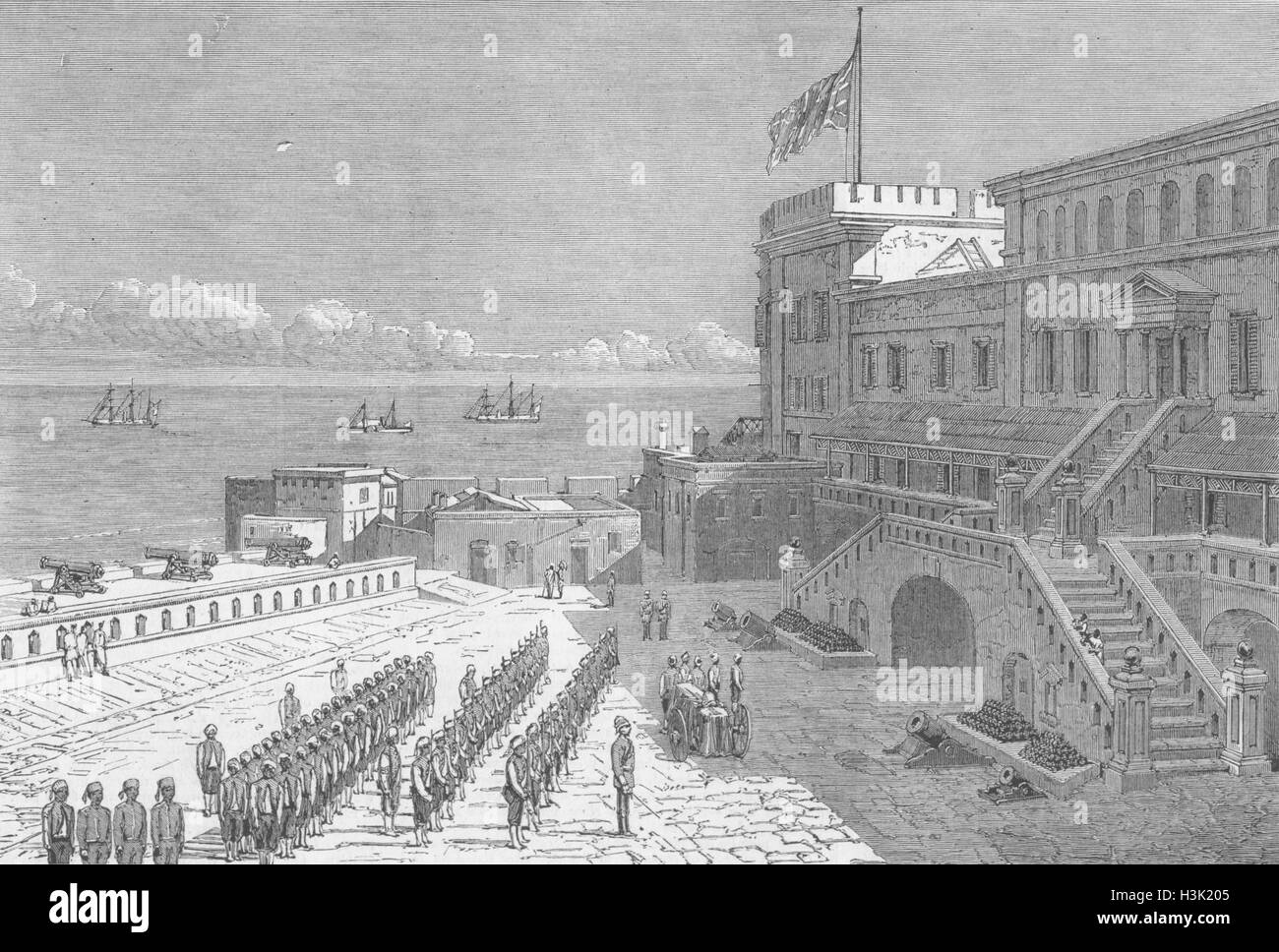 Il ghana Cape Coast castle-West India Regt parade 1874. Il grafico Foto Stock