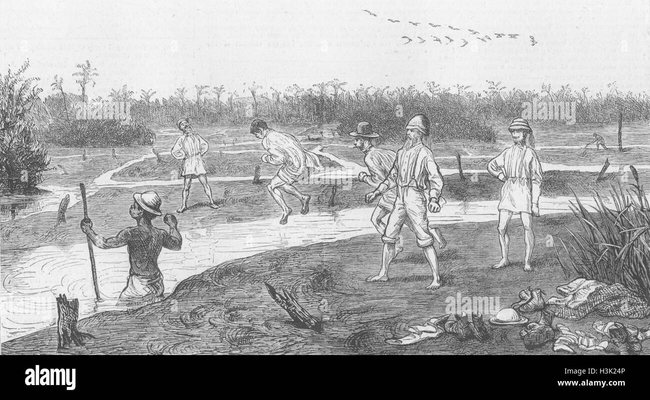 WEST INDIES attraversando il lago di passo, Trinidad 1874. Il grafico Foto Stock