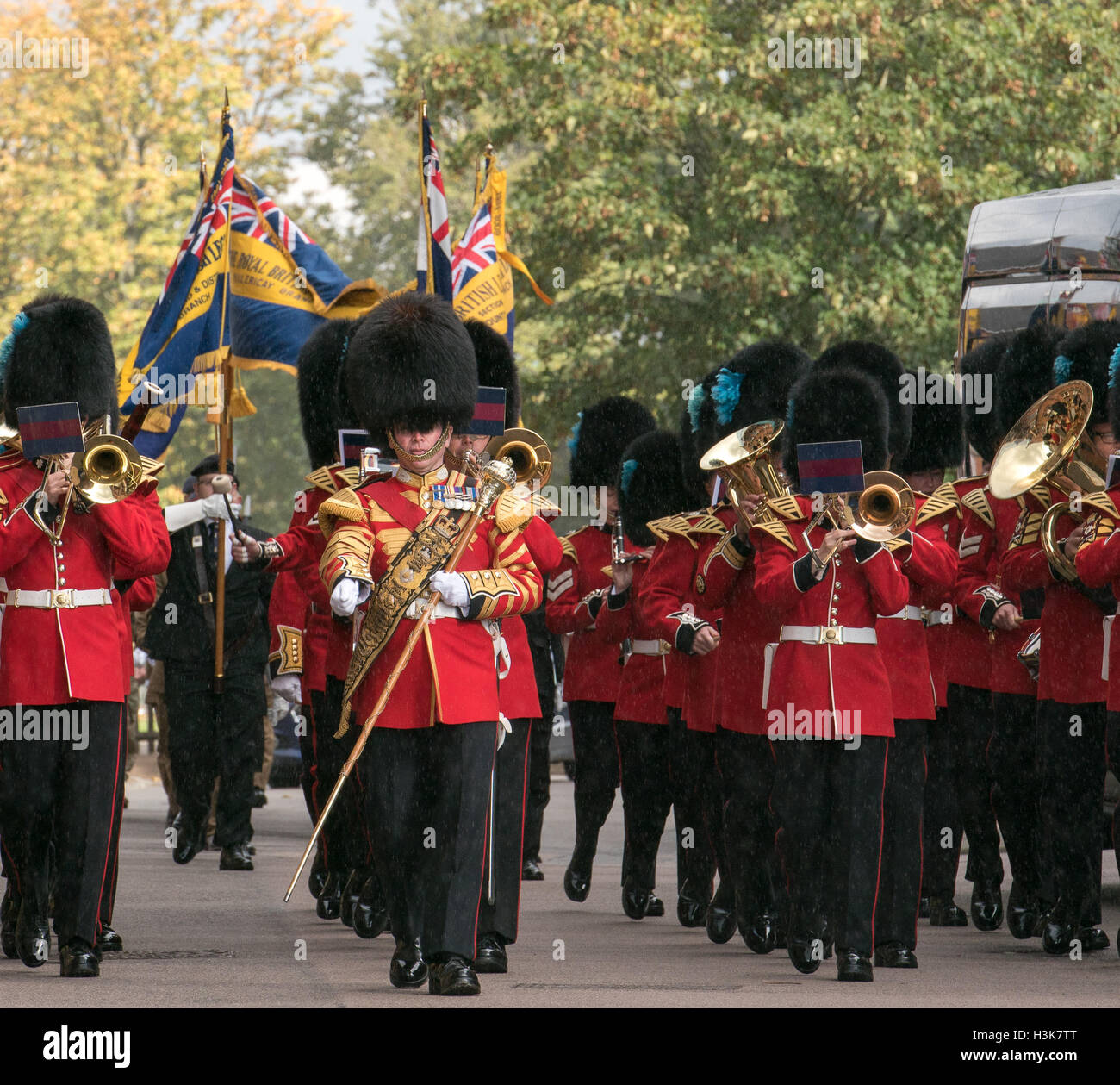 Brentwood, Essex, 9 ottobre 2016, irlandese Guardie conduce a banda 124 Squadrone di trasporto per una libertà di entrata marzo in Brentwood, Essex Credit: Ian Davidson/Alamy Live News Foto Stock