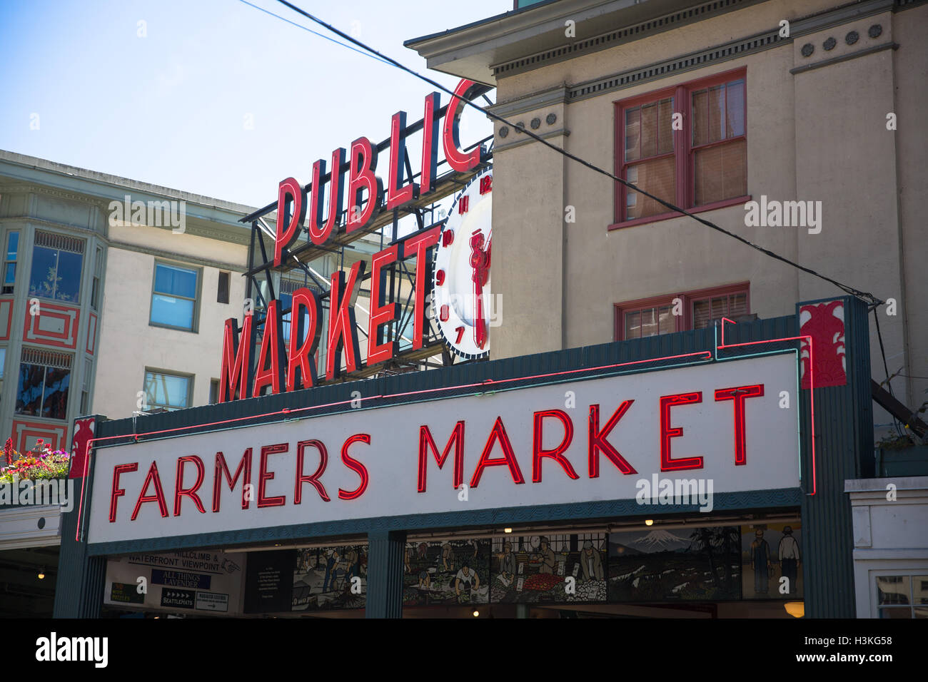 Il Pike Place Farmers Market sign in Seattle WA USA Foto Stock