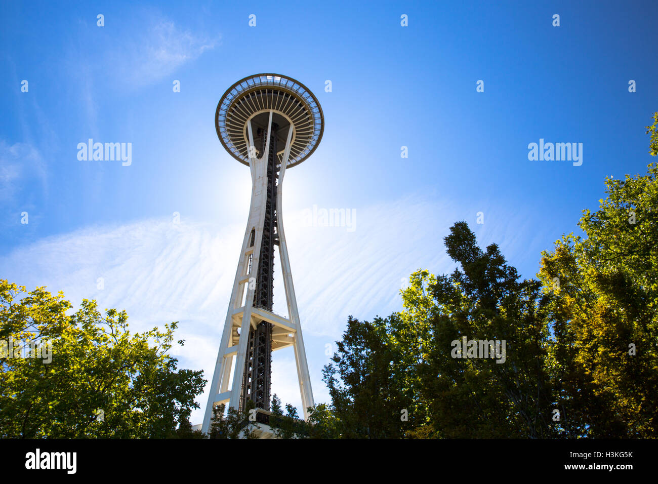 Vista dello spazio ago contro un cielo blu - Seattle, WA - USA Foto Stock
