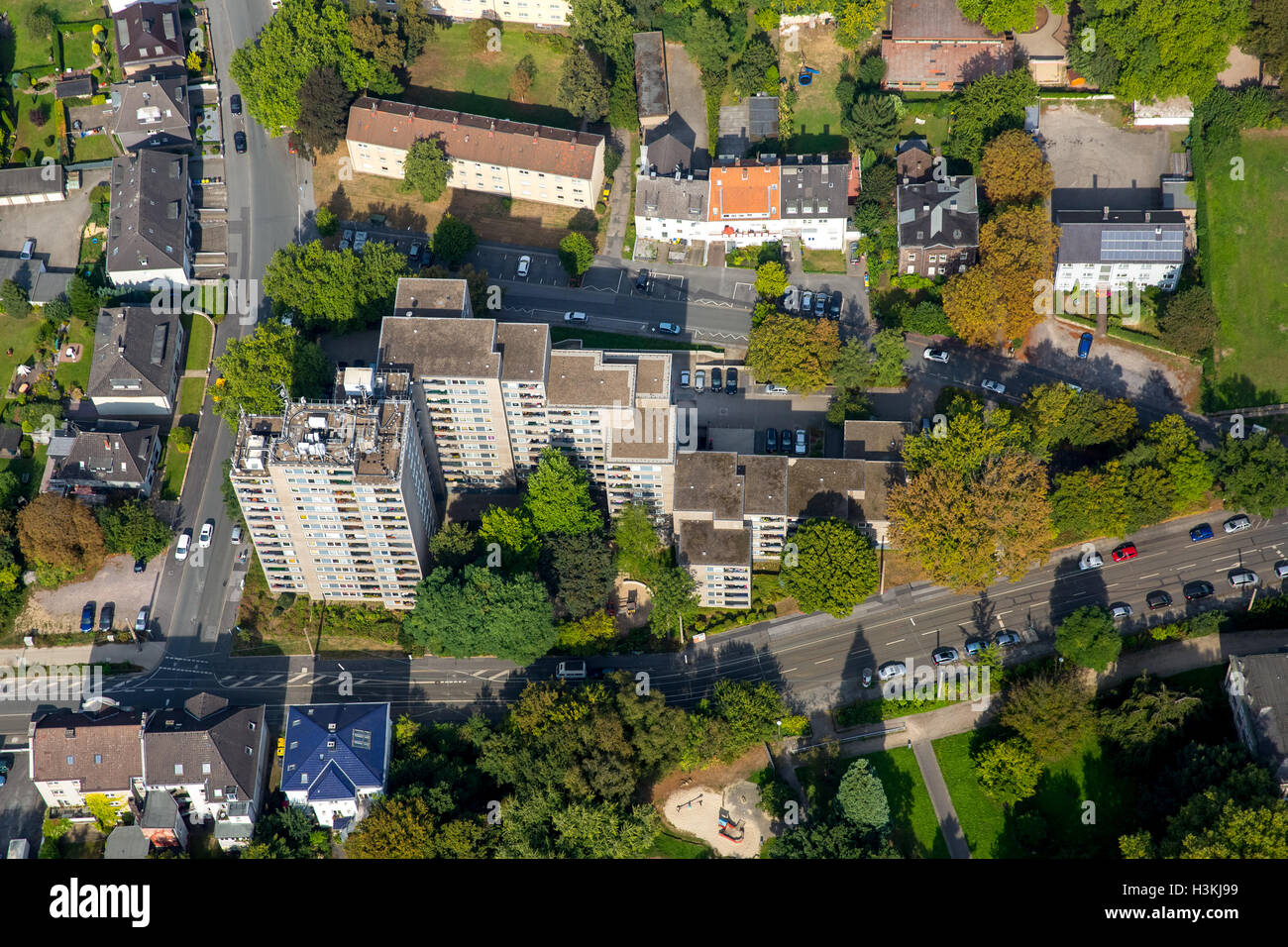 Fotografia aerea, alto luogo Dorstfelder modo brillante, Dortmund-Dorstfeld, cercare nel campo Dorst, Dortmund, la zona della Ruhr, Foto Stock