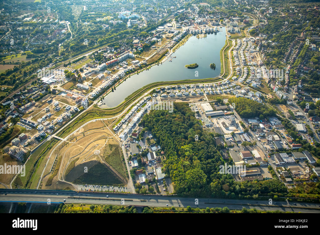 Fotografia aerea, PHOENIX lago di Dortmund, Emscher, ex ferriere ubicazione, il cambiamento strutturale, Dortmund, la zona della Ruhr, Foto Stock