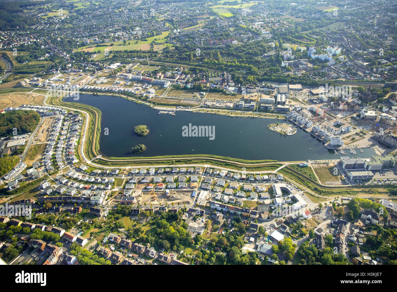 Fotografia aerea, PHOENIX lago di Dortmund, Emscher, ex ferriere ubicazione, il cambiamento strutturale, Dortmund, la zona della Ruhr, Foto Stock