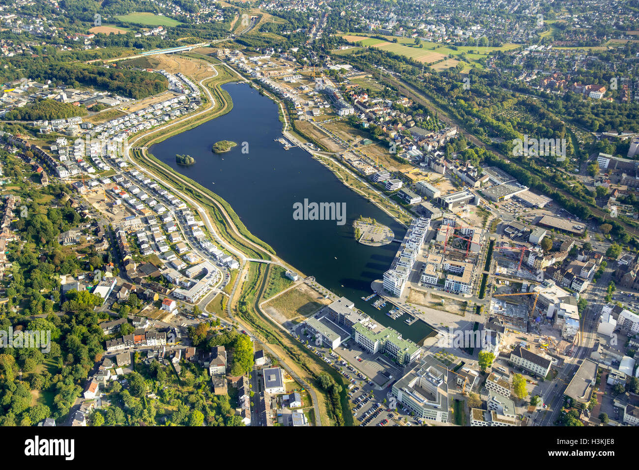 Fotografia aerea, PHOENIX lago di Dortmund, Emscher, ex ferriere ubicazione, il cambiamento strutturale, Dortmund, la zona della Ruhr, Foto Stock