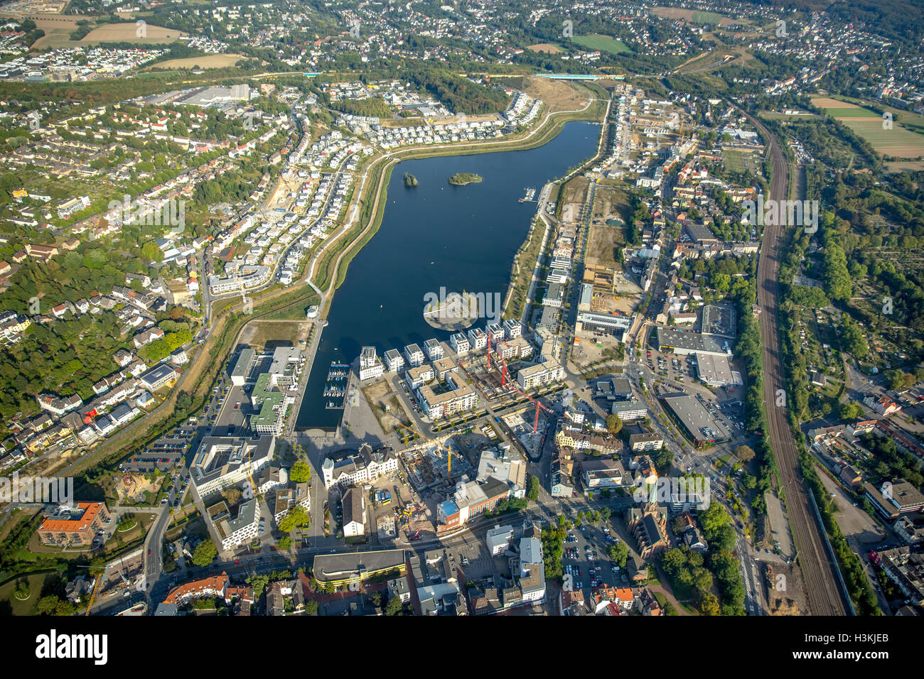 Fotografia aerea, PHOENIX lago di Dortmund, Emscher, ex ferriere ubicazione, il cambiamento strutturale, Dortmund, la zona della Ruhr, Foto Stock