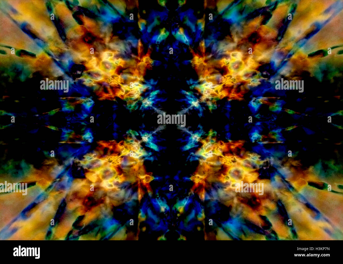 Giallo e blu caleidoscopio di luce sullo sfondo Foto Stock