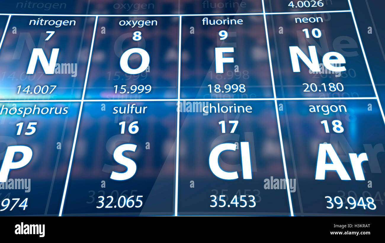 Illustrazione di una parte della tavola periodica degli elementi. Foto Stock