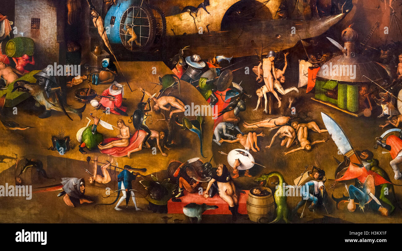 Il Giudizio Finale. Dettaglio del pannello centrale del trittico del Giudizio Universale da Hieronymus Bosch, olio su legno, c.1482. Il lavoro risiede nella Accademia di Belle Arti, Vienna, Austria. Il trittico completo può essere visto come H3KX1E. Foto Stock